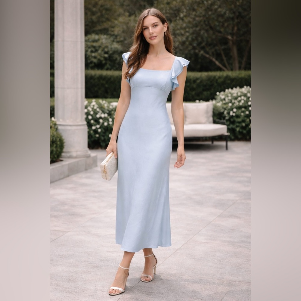 NWT Madewell Maxi Slip Dress Size 8 Flutter Sleeve‎ Clarity Baby Blue NP137